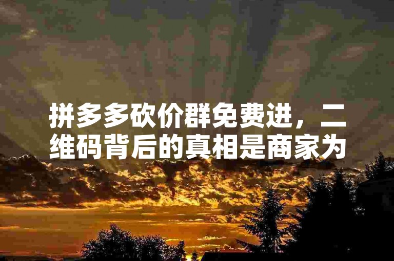 拼多多砍价群免费进，二维码背后的真相是商家为了吸引用户参与砍价活动而设置的一种营销手段。