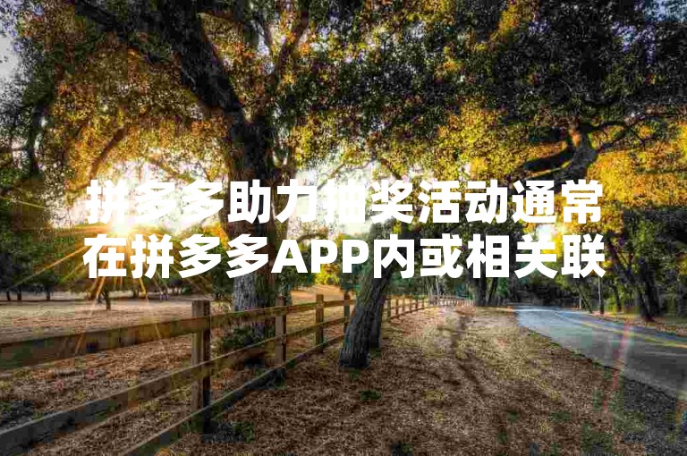 拼多多助力抽奖活动通常在拼多多APP内或相关联的小程序中进行，用户可以通过分享链接给好友或家人来获得助力。