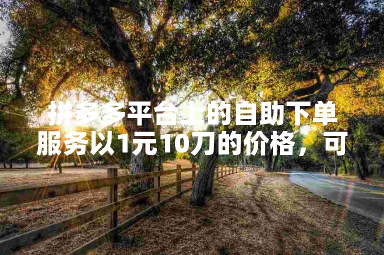 拼多多平台上的自助下单服务以1元10刀的价格，可能是指用户可以花费1元钱购买价值相当于10元的优惠券或折扣，用于降低购物成本。