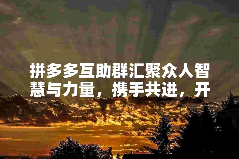 拼多多互助群汇聚众人智慧与力量，携手共进，开拓无限可能。