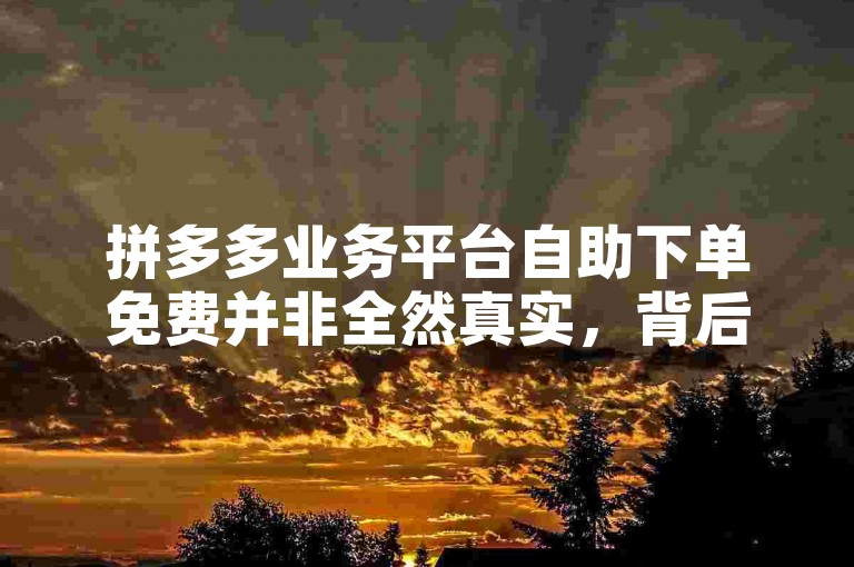 拼多多业务平台自助下单免费并非全然真实，背后隐藏着复杂的真相。