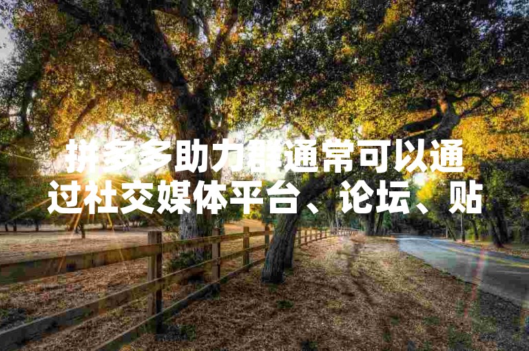 拼多多助力群通常可以通过社交媒体平台、论坛、贴吧或者专门的互助群组来寻找。