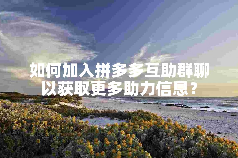 如何加入拼多多互助群聊以获取更多助力信息？