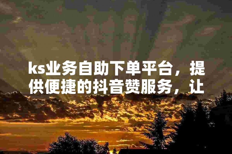 ks业务自助下单平台，提供便捷的抖音赞服务，让你的短视频瞬间获得更多关注。