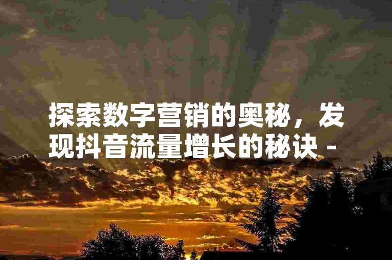 探索数字营销的奥秘，发现抖音流量增长的秘诀 - 空间点赞服务，全天候自助下单平台。