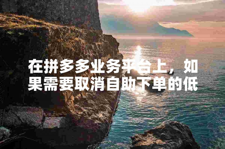 在拼多多业务平台上，如果需要取消自助下单的低价订单，通常可以通过联系客服或在订单管理中查找相关选项来实现。