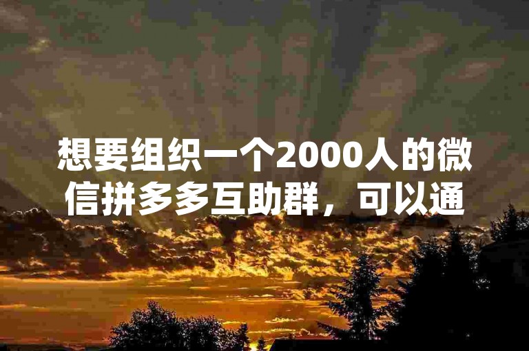 想要组织一个2000人的微信拼多多互助群，可以通过在{pdd互助网站}上发布招募信息来实现。