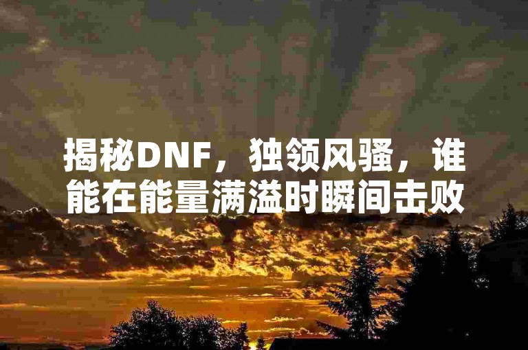 揭秘DNF，独领风骚，谁能在能量满溢时瞬间击败卢克？