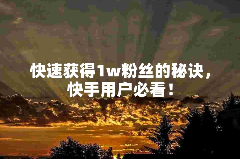 快速获得1w粉丝的秘诀，快手用户必看！