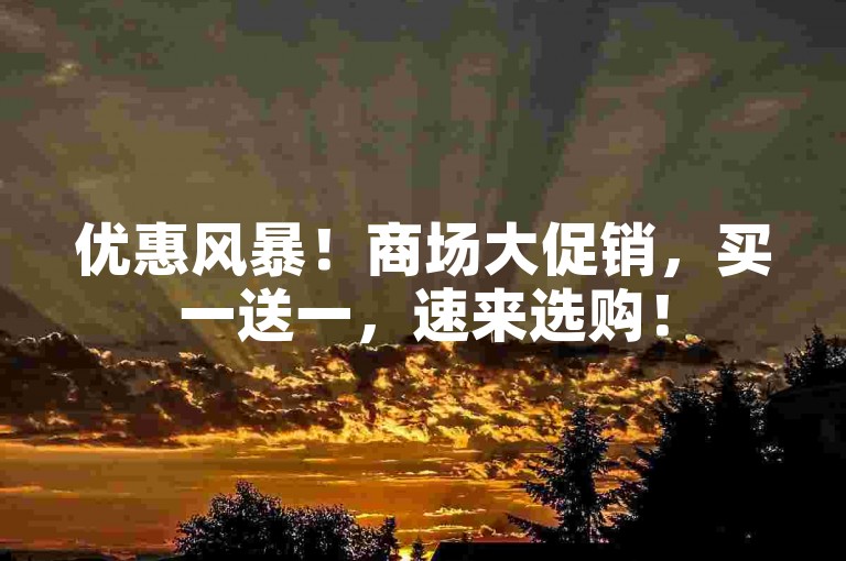 优惠风暴！商场大促销，买一送一，速来选购！