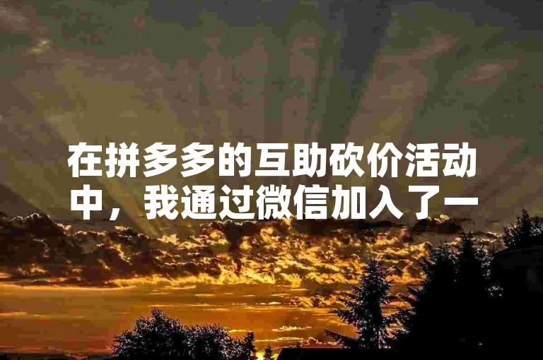 在拼多多的互助砍价活动中，我通过微信加入了一个助力群，大家互相帮助以达到更低的价格。