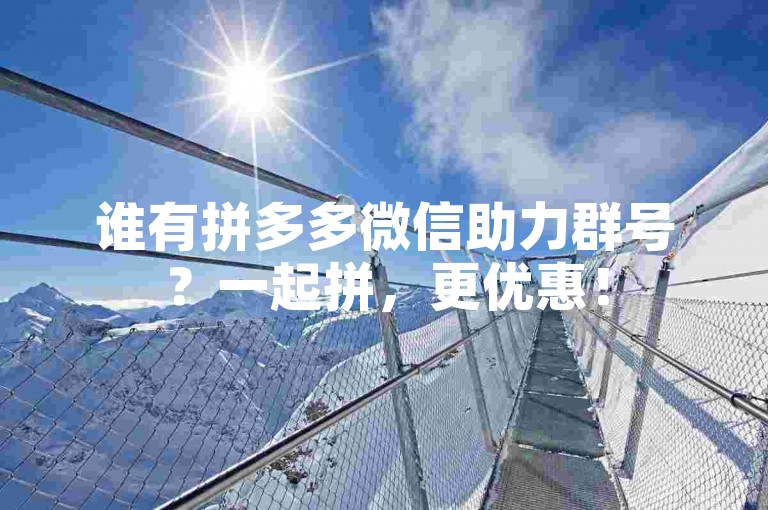 谁有拼多多微信助力群号？一起拼，更优惠！
